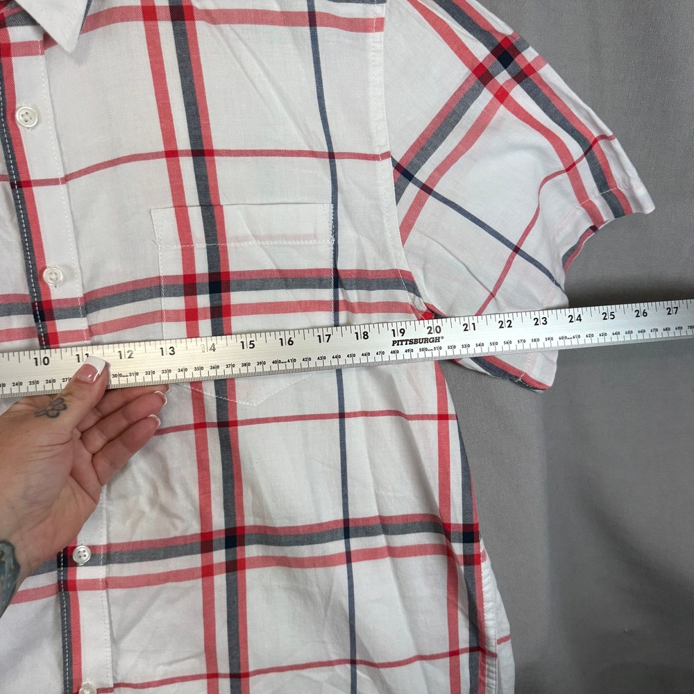 American Rag VTG‎ Plaid Mens Large Red White Blue Short Sleeve Cotton Shirt - Picture 7 of 9